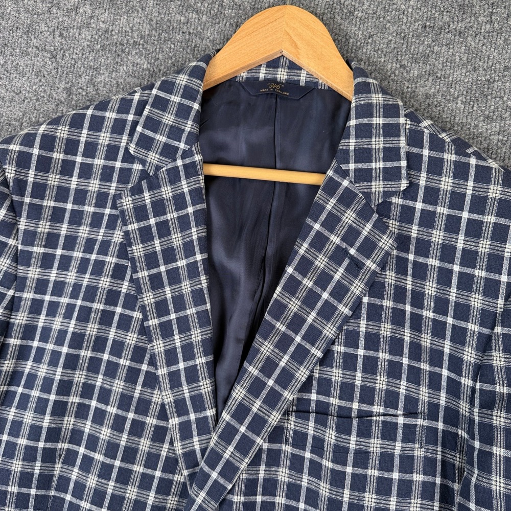 Brooks Brothers Blazer Mens 46L Blue Plaid Linen Blend Preppy Ivy Jacket